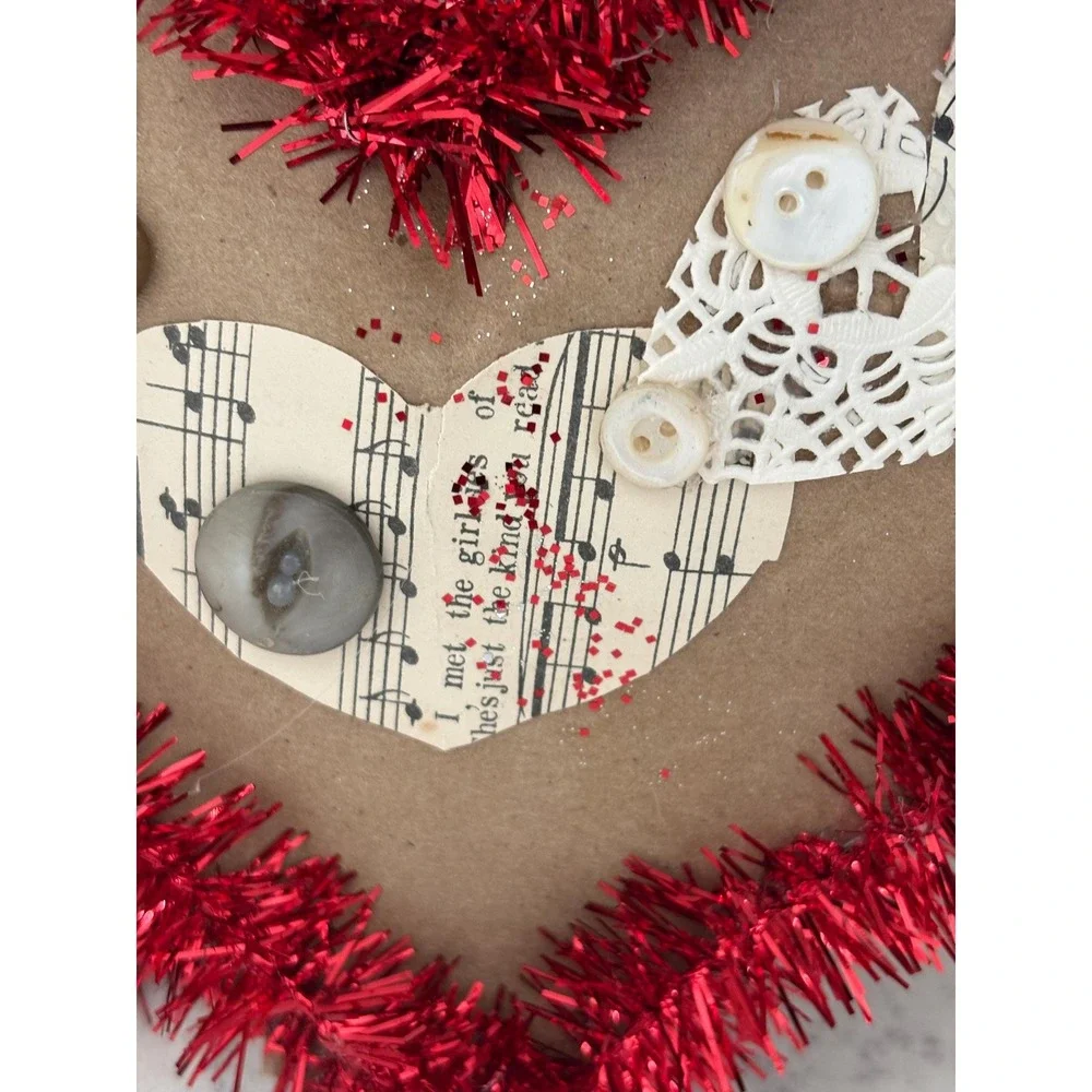 Handmade Paper Hanging Hearts OOAK Valentines‎ Day Garland Sheet Music Romance